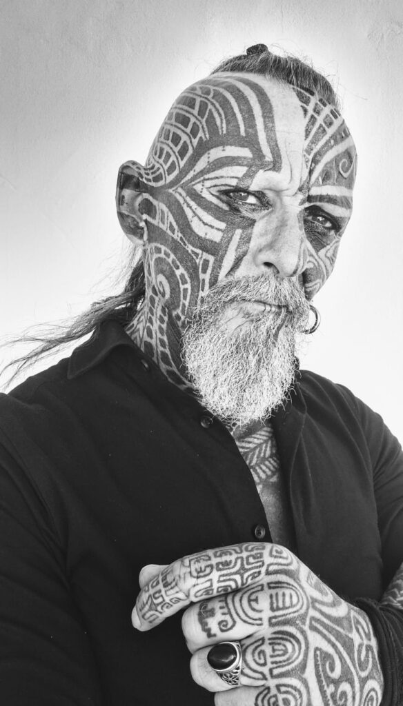 Simone Randagio Righi, ancestral tribal tattoo artist and founder of Randagio Tribe Tattoo
